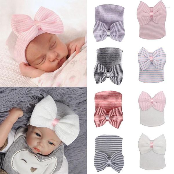 Accessori per capelli 1PCS Born Infant Stripe Bowknot Hat Neonate Lavorato a maglia Big Bow Cap Bambino Beanie Bonnet Copricapo per bambini