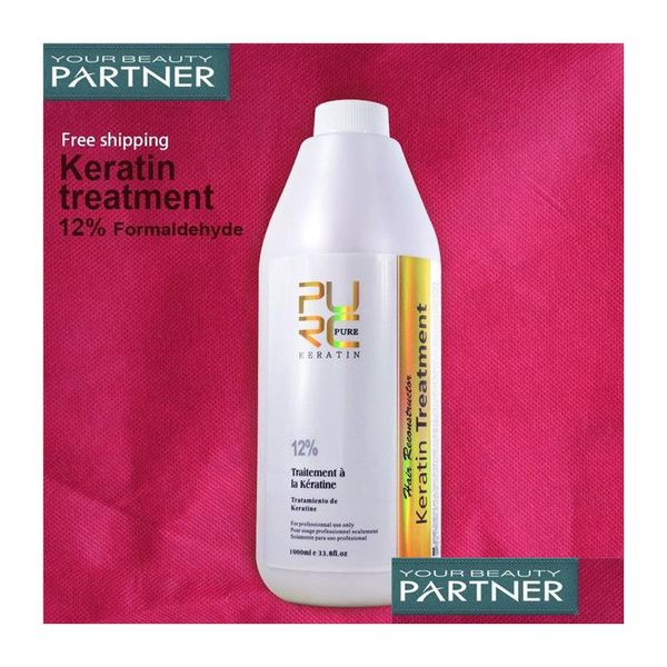 Shampoo Balsamo Purc Trattamento per capelli alla cheratina brasiliana 1000Ml Formalina 12% Riparazioni profonde Capelli stiranti ricci danneggiati Salon D Dhdr2