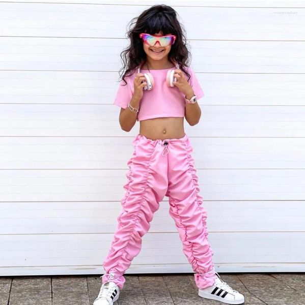 Set di abbigliamento Vendita al dettaglio 2023 Neonate Moda estiva Rosa T-shirt casual Pantaloni Principessa Abiti carini 2-7 T