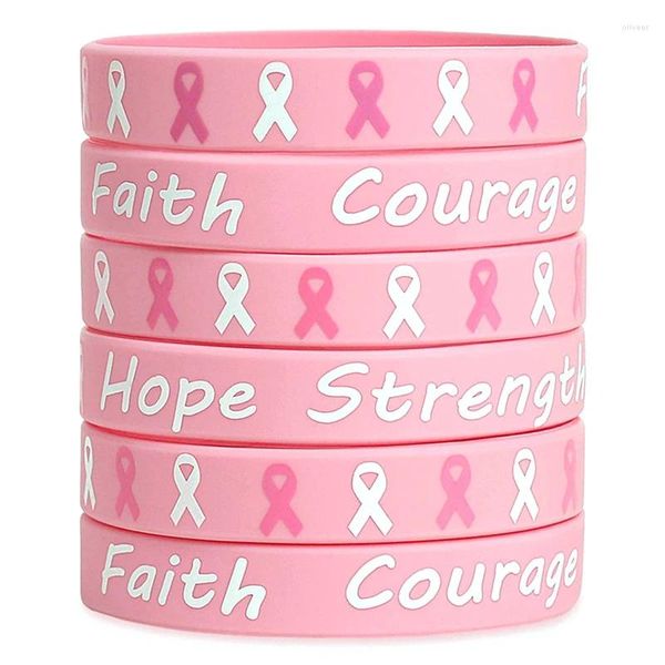 Браслеты-подвески, 5 шт., розовая лента с изображением рака молочной железы, силиконовые браслеты унисекс для мужчин и женщин - подарки для выживших