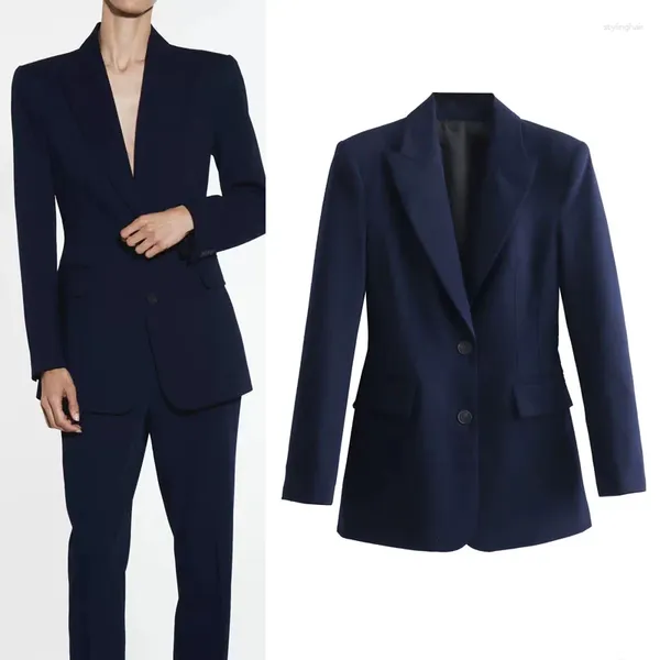 Kadınlar Takım Blazers 2023 Koreli Yakası Düğmesi Ceket Kadın Moda Uzun Kollu Mavi Blazer Sonbahar Kaplama ve Ceketler