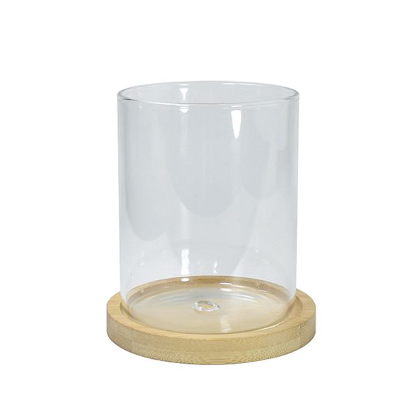 Vasos de flores transparentes de sublimação de frete aéreo e plantadores de vidros foscos térmicos com pedestal de bambu LG19