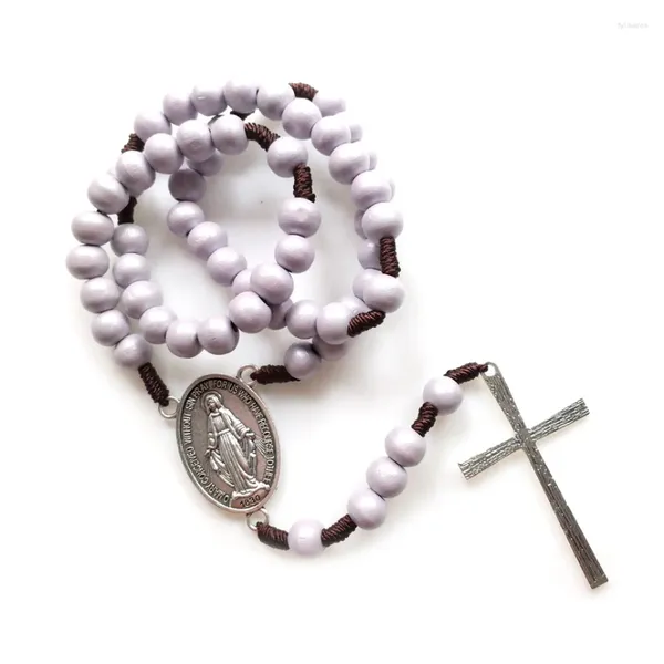 Anhänger Halsketten QIGO Holz Rosenkranz Kreuz handgemachte gewebte Strang Halskette für Männer Frauen religiösen Schmuck