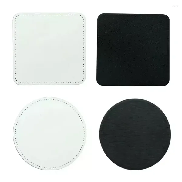 Tapetes de mesa 1 Pcs Sublimação Em Branco PU Caneca De Couro Coasters Copo De Chá Em Branco Para DIY Artesanato Pressionando