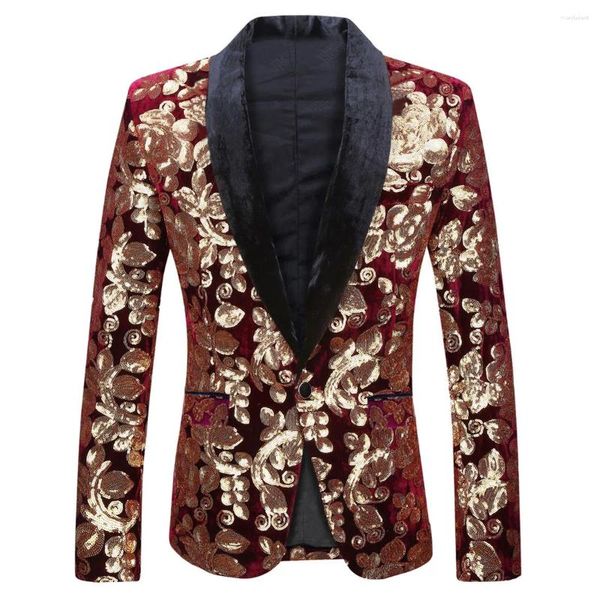 Ternos masculinos lantejoulas florais smoking blazers xale lapela um botão jaqueta de veludo terno blazer masculino jantar baile de formatura festa de casamento