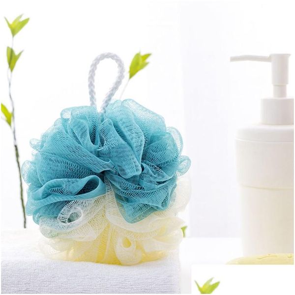 Banyo fırçaları, süngerler yıkayıcılar büyük yumuşak banyo topu duş loofah sünger pouf puf örgü köpük cilt temizleyici temizleme araçları spa bod dhr7s