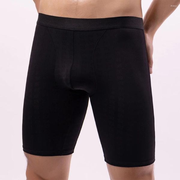 Underpants Homens Ice Silk Bosers Lenthen Malha Roupa Interior Longa Perna Esporte Swim Trunks Respirável Elasticidade Briefs Sólido Suave