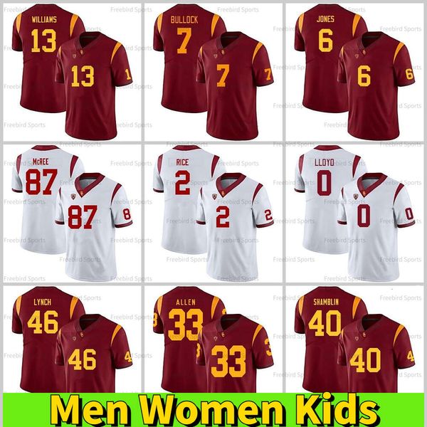 USC Trojans Red #13 Williams Football Jersey 13 Caleb Williams 55 Junior Seau Troy Polamalu Marcus Allen 5 Reggie Bush 32 O.J Simpson 9 No Nome Red Custom XXXL