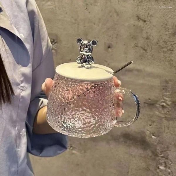 Şarap Gözlükleri Karikatür Ayı Cam Su Kupası Saplama Kahvaltı Öğrenci Kadın Kahve Sütle