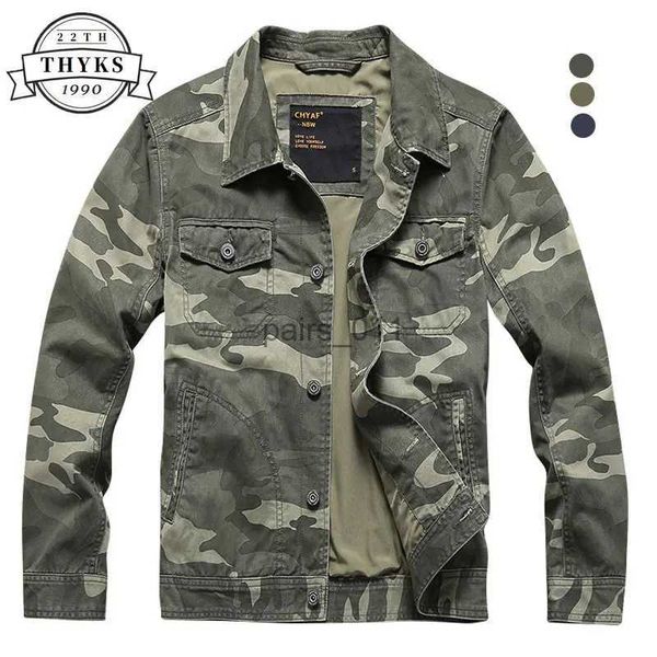 Jaquetas de algodão camuflagem carga homens turn-down cor multi bolsos estilo safari militar tático jaquetas outono casual solto casaco yq231025