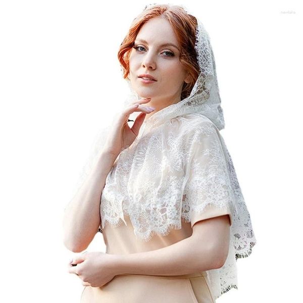 Lenços Mulheres Lace Guarnição Xale de Oração com Capuz Primavera Verão Ao Ar Livre Sunproof Cachecol Feminino Festa de Casamento Po Adereços