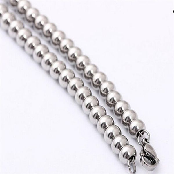 Gioielli fatti a mano puri in acciaio inossidabile da uomo Ragazzi donna Collana di moda Solid Ball Bead catena tono argento 6mm 8mm 4mm di larghezza c271r