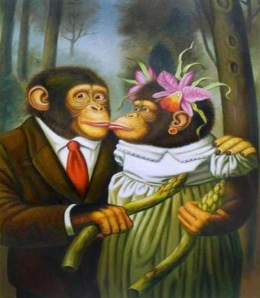 Monkey çift çerçeveli ev dekoru el boyalı hd baskı yağlı boya tuval duvar sanat resimleri EH13068080