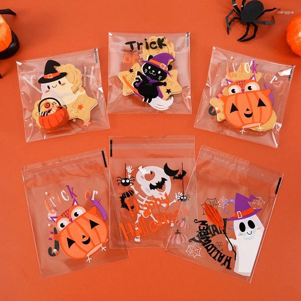 Envoltório de presente 50/100pcs 10x10cm Halloween Plástico Saco de Doces Autoadesivo Lanche Cookies Embalagem Sacos Supplie