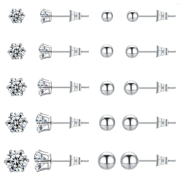 Brincos de pino 10 pares definidos para mulheres homens hipoalergênicos bola CZ piercings múltiplos 3-7mm
