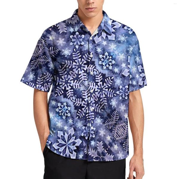 Camisas casuais masculinas floco de neve azul diversão natal praia camisa havaiana estilo rua blusas homens impressão plus size 4xl