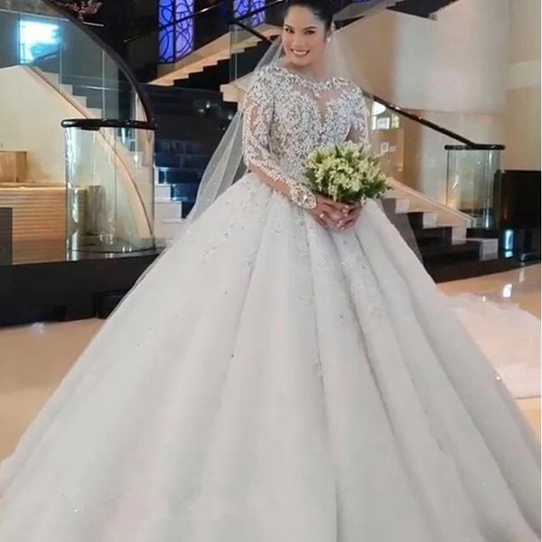 2024 Luxus Perlen Kristall Ballkleid Brautkleider Elegante Lange Ärmel Braut Kleider Vestidos De Novia Prinzessin Hochzeit Kleid Kleider