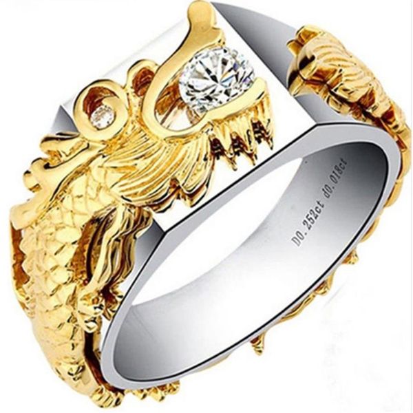 Anel de dragão 0 25ct para homens, prata esterlina 925, cor branca e dourada, anel longo de diamantes sintéticos da china, joia de casamento masculina254b