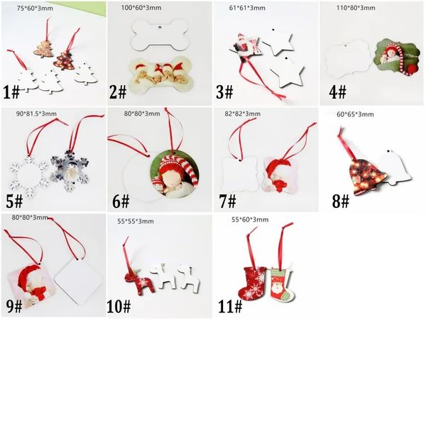 Moda MDF bianco rotondo quadrato neve ornamenti natalizi decorazioni stampa a trasferimento a caldo fai da te consumabili vuoti regali di Natale Nuovo
