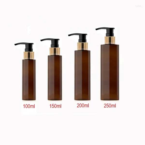 Bottiglie di stoccaggio 100ml 150ml200ml 250ml Contenitore per pompa di sapone liquido marrone per lozione per la cura personale Contenitori cosmetici in alluminio dorato