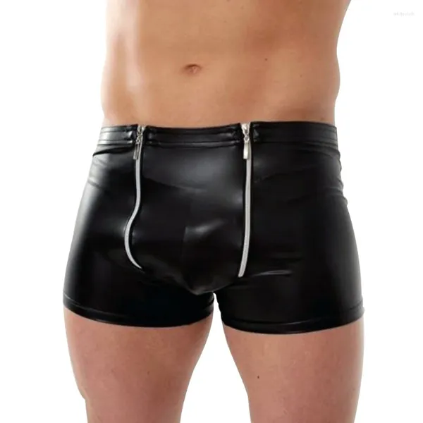 Külot iç çamaşırı adam siyah kılıf vinil pantolon pijama iç çamaşırı seksi fermuarlı deri erkek pantolon