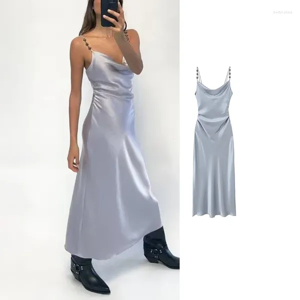 Casual Kleider Plissee Slip Kleid Frauen Satin Midi Frau Sexy Backless Lange Für 2023 Weibliche Party