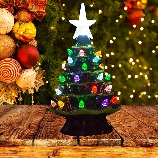 1 Stück, 7,4 Zoll beleuchteter Keramik-Weihnachtsbaum, Weihnachts-Tischdekoration, beleuchteter Weihnachtsbaum für Weihnachtsdekoration, beste Weihnachtsdekoration