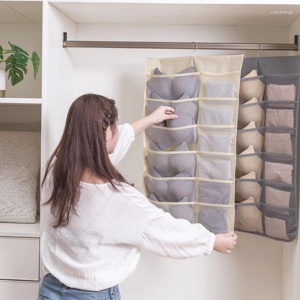 Aufbewahrungsboxen 18/24G Schlafsaal Home Garderobe Hängende Wand Faltbare Tasche Doppelseiten Unterwäsche Unterhosen Socken Organizer