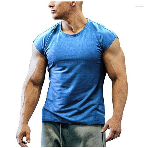 Camiseta masculina de verão, camiseta muscular, regata masculina, cor sólida, esportes casuais, sem mangas, suspensórios, treino masculino