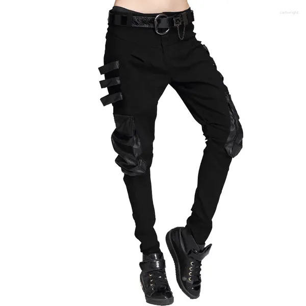 Pantaloni da donna stile punk in pelle PU con tasca applicata design Harem Hip Cool Rock stretch skinny matita pantaloni streetwear da donna