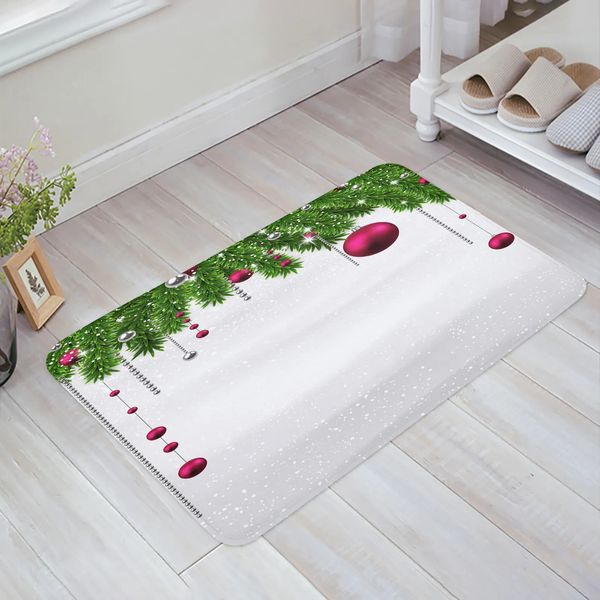 Tapete árvore de natal folhas verde bola vermelha floco de neve planta tapete de banho chuveiro quarto capacho cozinha entrada almofada decoração casa 231025