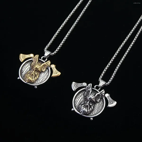 Anhänger Halsketten Sanlan Norse Viking Edelstahlschmuck Odin Doppelkrieger Axt Halskette