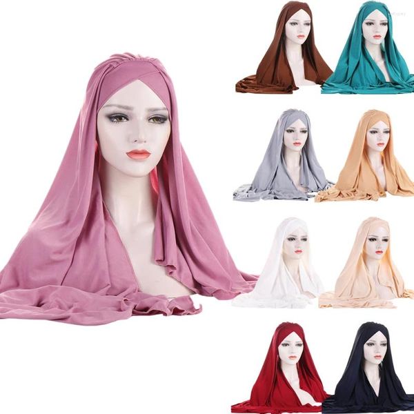 Roupas étnicas Mulheres Muçulmanas Lenço Longo Pull On Ready Wear Instant Cap One Piece Amira Headwear Envoltório Hijab Turban Femme Chemo Shawl Sólido