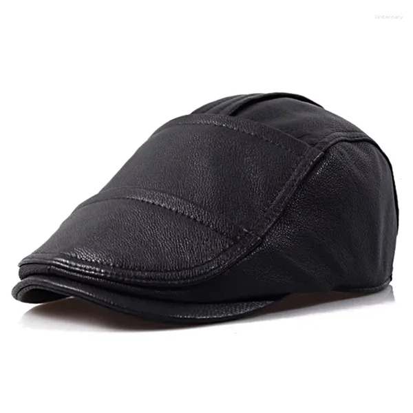 Berets homens ao ar livre chapéu de couro de cabra outono inverno masculino quente boné qualidade genuíno atacado lazer osso