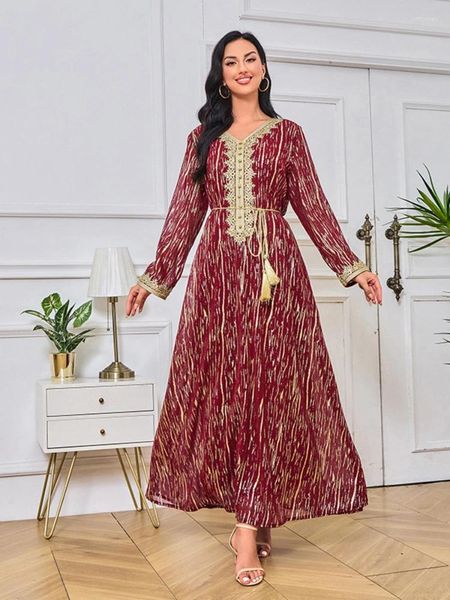 Ethnische Kleidung Kleider Elegante Dubai Abaya Frauen Muslimischen Gürtel Maxi Kleid Party Marokko Kaftan Saudi Arabisch Robe Eid Ramadan Jalabiya