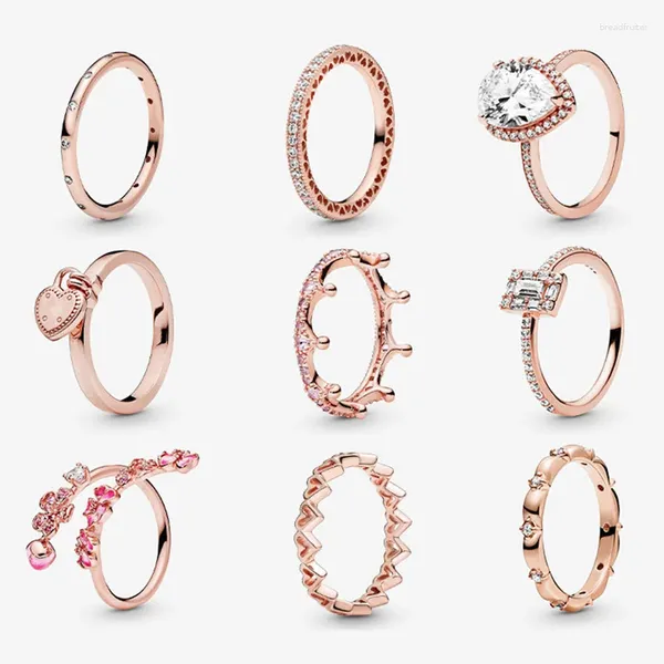 Cluster-Ringe LR Rose Gold Serie Blumenring PAN MET Stil Kreative Krone Retro Big Full Diamond Valentinstag Geschenk Feiner Schmuck