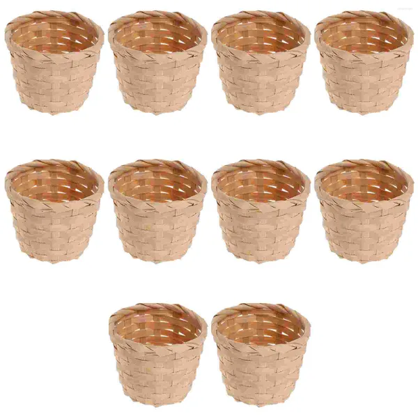Set di stoviglie 10 pezzi Mini cesto di fiori in bambù Conservazione della frutta Piccoli oggetti artigianali finti per la casa Decorazioni per interni in legno per ufficio