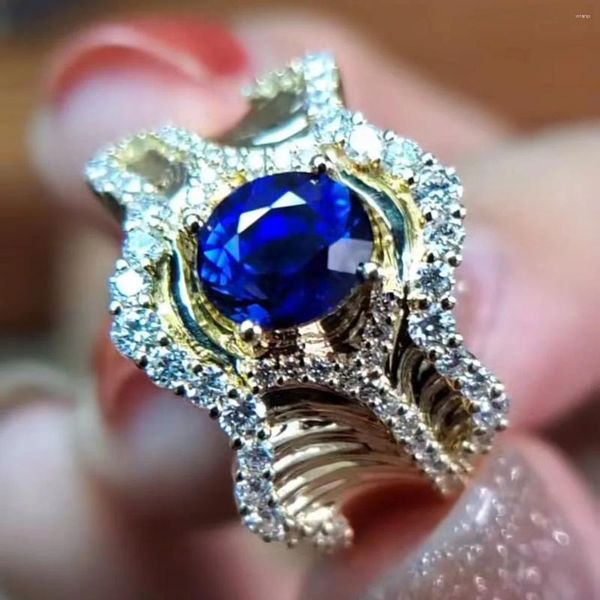 Cluster Ringe Vintage-Schmuck Luxus Lab Sapphire 925 Silber Für Frauen Elegante Verlobung Hochzeit Band Finger Jahrestag Geschenke