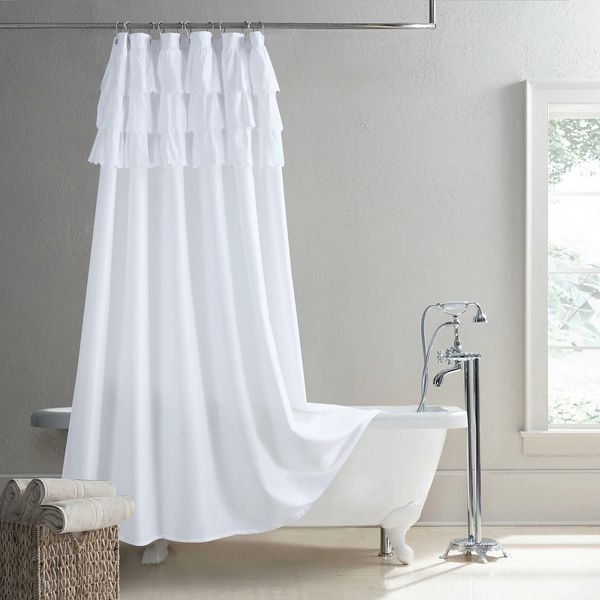 Tende da doccia Flamenca Occhiello bianco Boho Moderno Tessuto impermeabile in poliestere Solido Decorativo Tenda da doccia per fattoria 231025