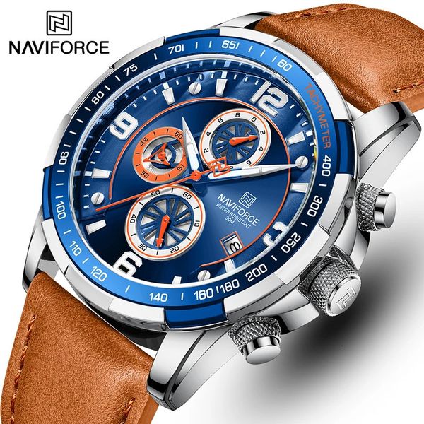 Armbanduhren Top Marke NAVIFORCE Uhren für Männer Wasserdichte Leder Quarz Herrenuhr Chronograph Sport Leuchtende Männliche Uhr 231025