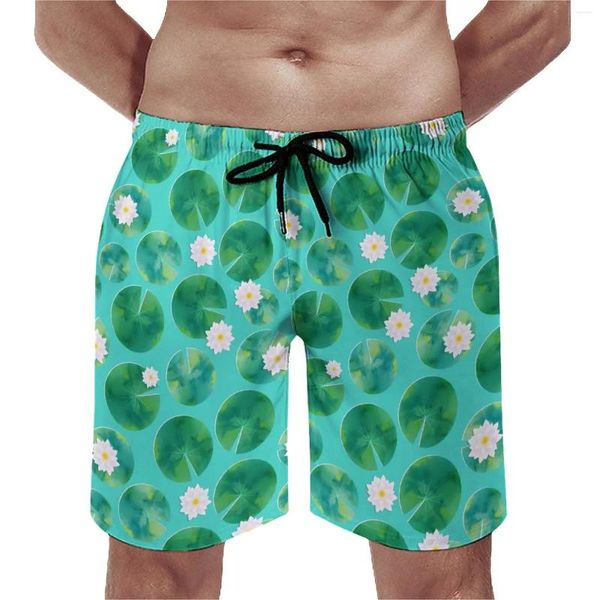 Shorts masculinos água ginásio verão flores brancas hawaii board calças curtas homens esportes surf secagem rápida troncos de natação gráficos