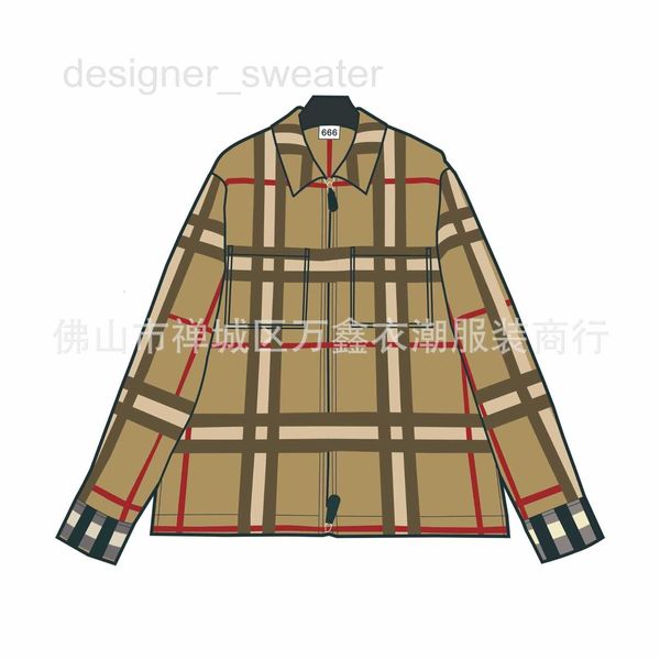 Jaquetas masculinas designer outono/inverno lapela xadrez zíper casaco grande xadrez casual camisa estilo jaqueta marca de moda rtw3