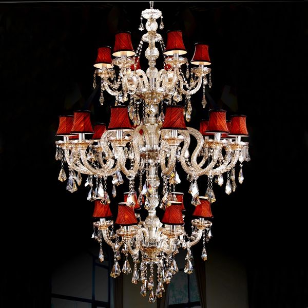 Lampadari di cristallo europei di grandi dimensioni Soggiorno di lusso Ristorante Villa Scala a 3 strati Hotel Lobby Club Lampade a sospensione lunghe