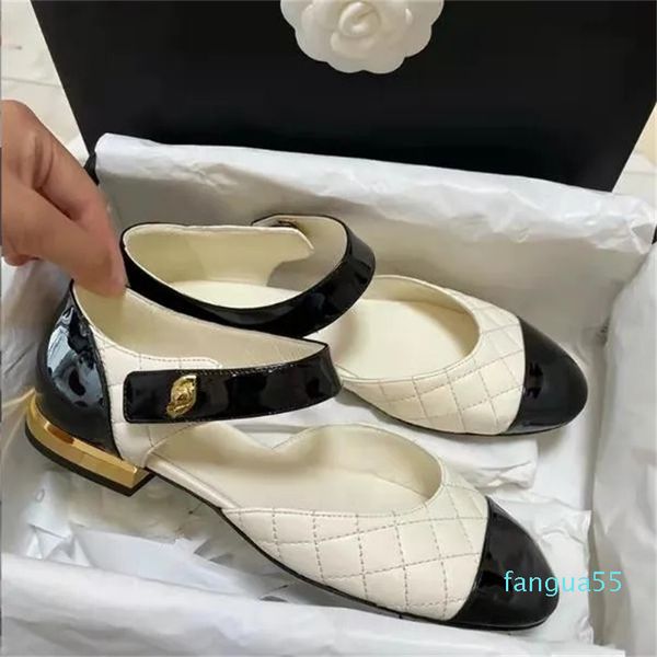 2023-Designer Mary Jane Schuhe Luxus Retro Schnalle Damenschuh Runde Zehen Mädchen Damen Strand Schwarz Weiß Flache Schuhe 34-40