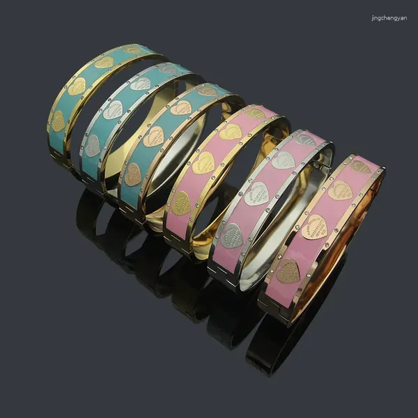 Armreif Damen Vielseitiges Liebes-Doppelseitiges Zirkon-Pfirsich-Herz-Rosa-Grün-Öltropfen-Armband