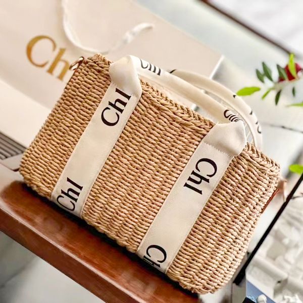 Luxury Straw Weave Woody Basket Raffias Beach Bag Moda Totes Bolsa Weekender Designer Clutch Bags Pochette Womens Mens Travel Shopper Cruz Corpo Sacos de Ombro