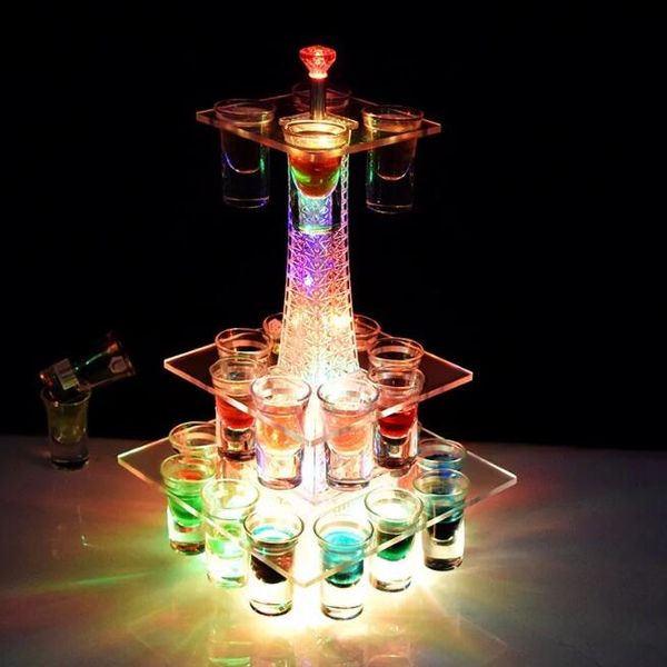 Bunte leuchtende LED-Kristall-Eiffelturm-Cocktail-Becherhalter, Ständer, VIP-Service, Schnapsglas, Glorifier, Präsentationsständer, Party-Dekoration, keine Brille, nur Halter
