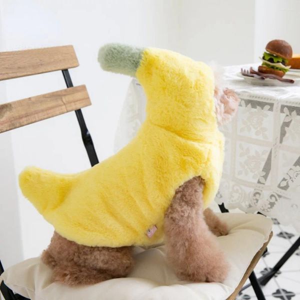 Vestuário para cães Pet Inverno Banana Transformação Vestido Engraçado Halloween Quente Gato Teddy Roupas Casaco de Pelúcia Roupas de Cachorrinho