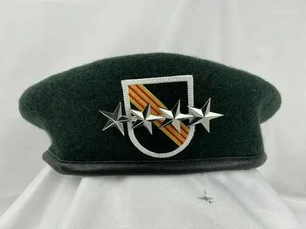 Berretti GUERRA DEL VIETNAM ESERCITO USA 5° GRUPPO FORZE SPECIALI BERRETTO VERDE NERO 4 STELLE GRADO GENERALE CAPPELLO MILITARE Rievocazione storica