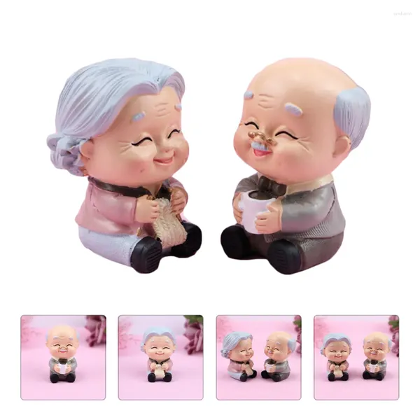 Set di stoviglie Figurine di coppie di anziani Ornamenti di nonna anziana Decorazioni per auto Toppers per torta in resina